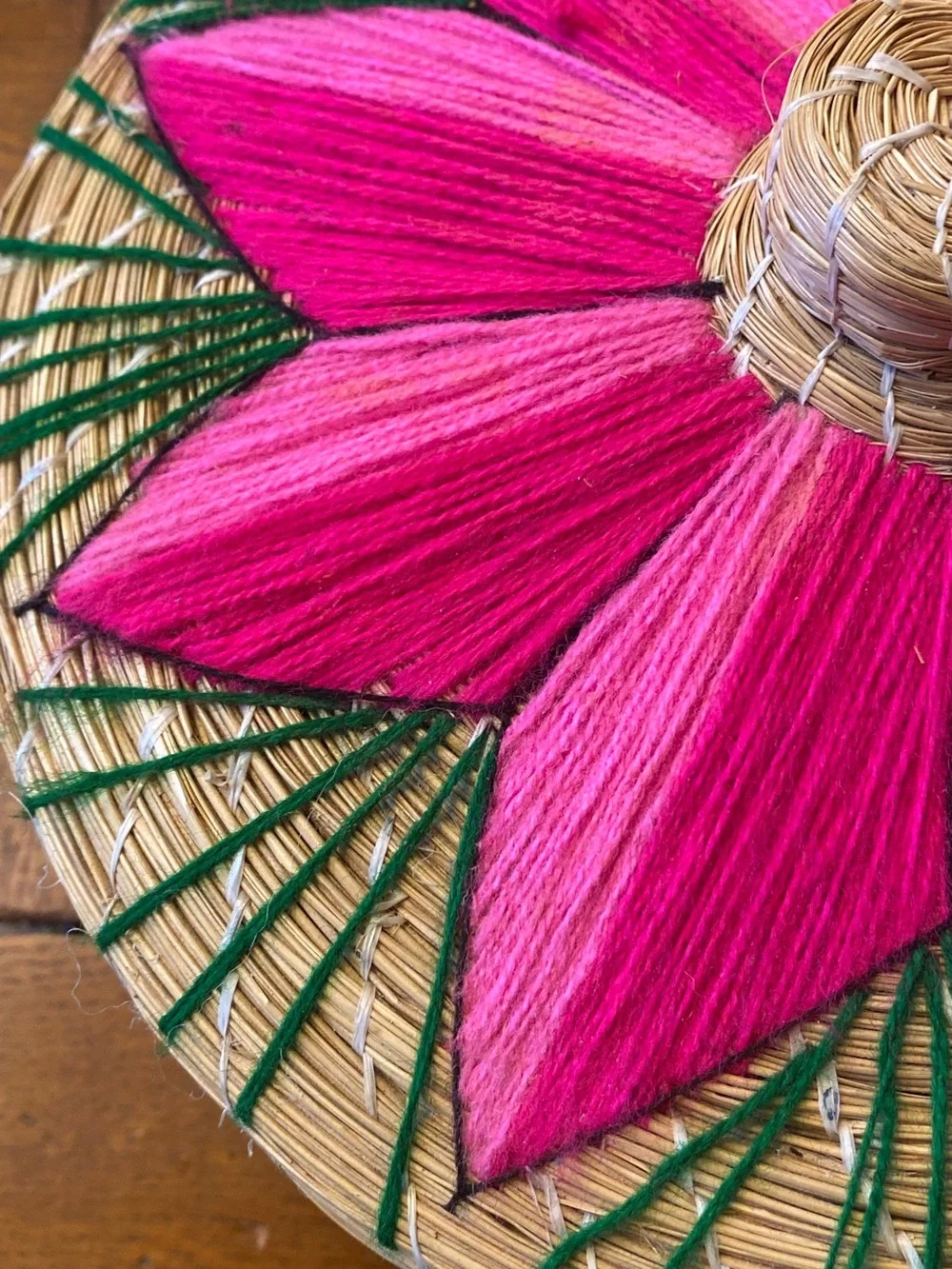 VTG Sweetgrass Mexican Embroidered Pink Flower Handmade Basket Tortilla Warmer